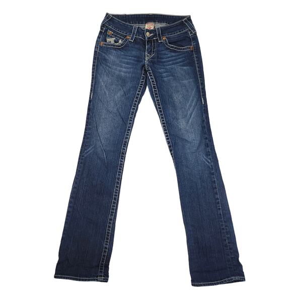 True Religion Jeans Womens 27x31 Medium Wash Embroidered Flap Pocket Low Rise - Picture 2 of 11